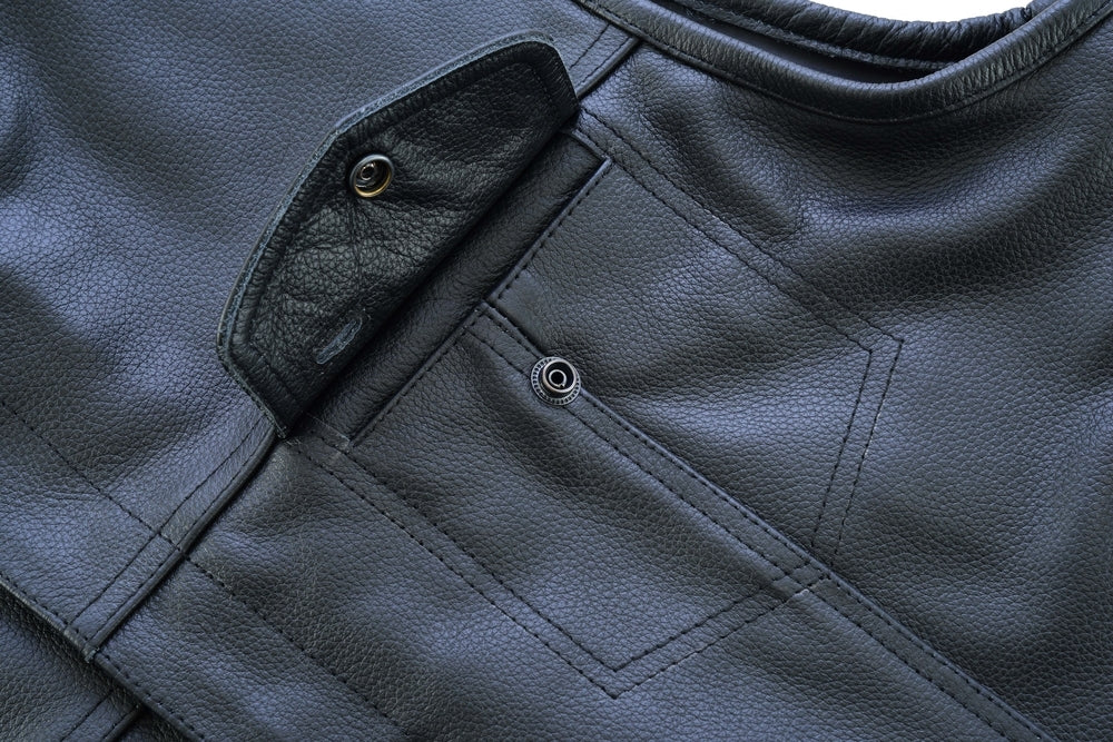Men's AM  Black Cowhide Leather Motorcycle Vest