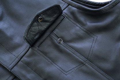 Men's AM  Black Cowhide Leather Motorcycle Vest
