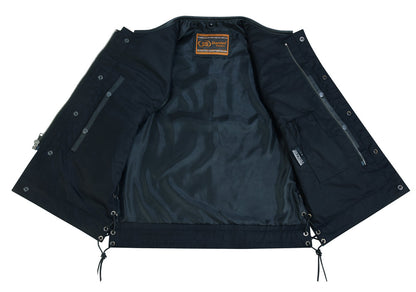 RC Men's Combat Black motorcycle Leather Vest - Gun Pockets & Side Laces
