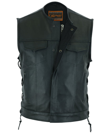RC Men's Combat Black motorcycle Leather Vest - Gun Pockets & Side Laces