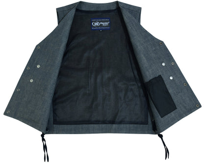 DM Men's Rough Rub-Off Raw Finish Broken Gray Denim Vest