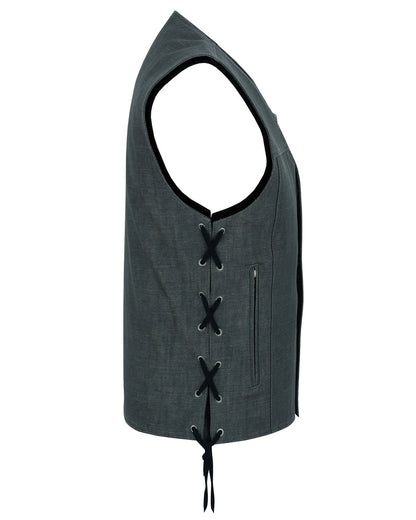 DM Men's Rough Rub-Off Raw Finish Broken Gray Denim Vest