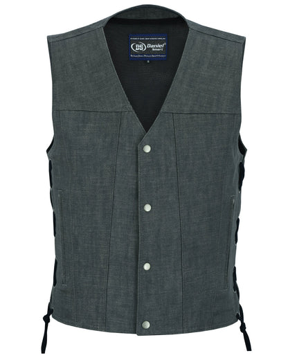 DM Men's Rough Rub-Off Raw Finish Broken Gray Denim Vest