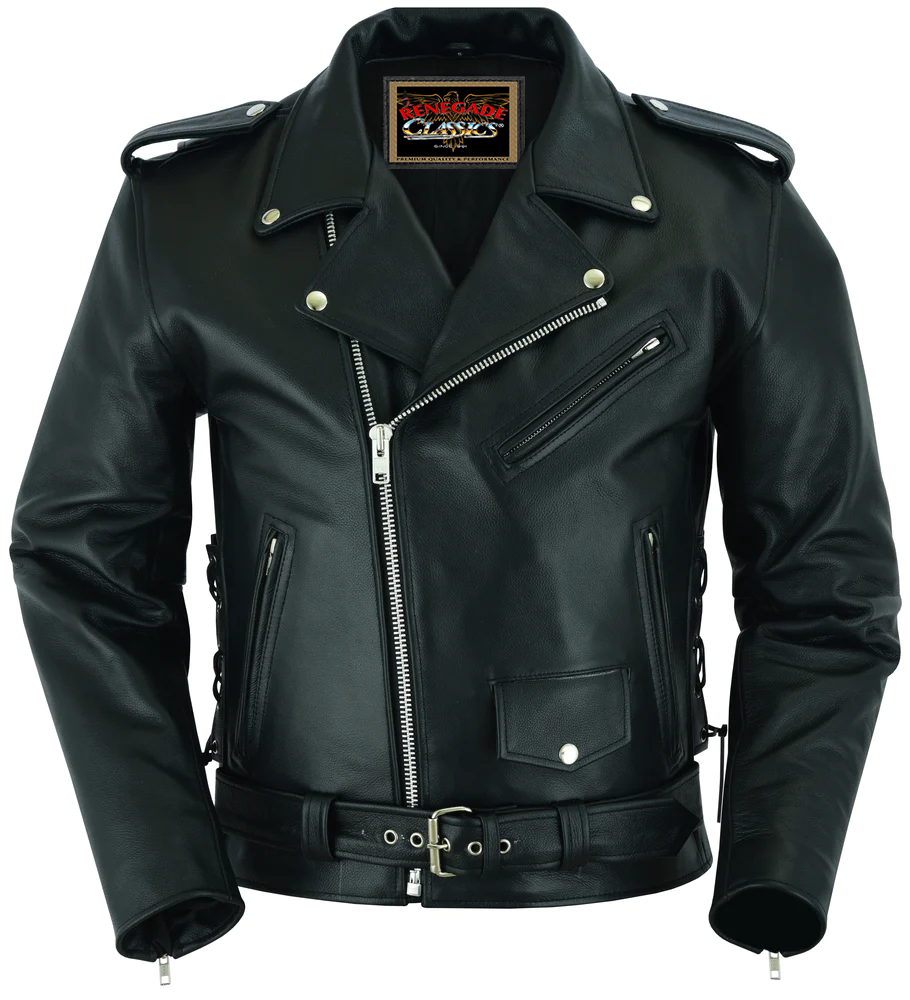 Classic Star Black Men’s Leather Motorcycle Jacket – Adjustable Fit