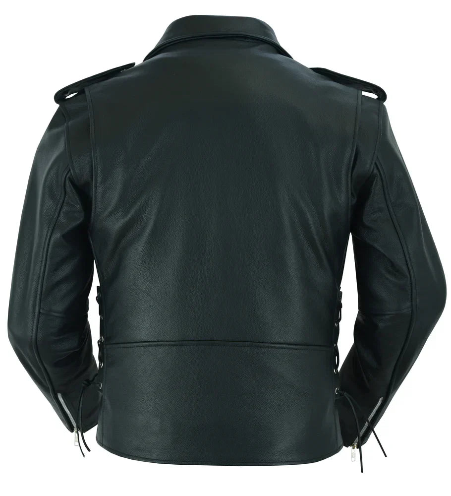 Classic Star Black Men’s Leather Motorcycle Jacket – Adjustable Fit