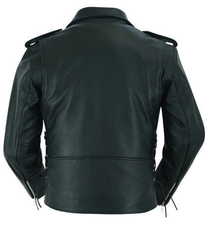 Classic Star Black Men’s Leather Motorcycle Jacket – Adjustable Fit