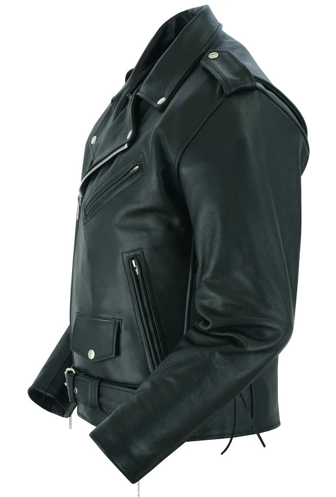 Classic Star Black Men’s Leather Motorcycle Jacket – Adjustable Fit