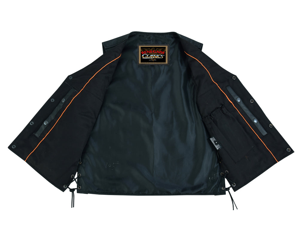 Clubster Men's Black Milled Cowhide Side Lace Motorcycle Leather Vest