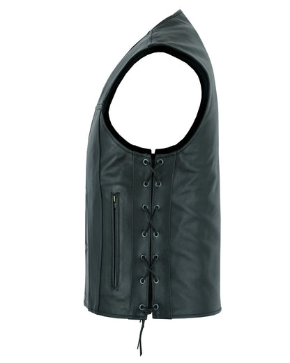 Clubster Men's Black Milled Cowhide Side Lace Motorcycle Leather Vest