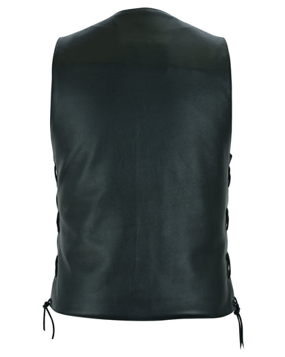 Hawk Men's Classic Black Leather Motorcycle Vest