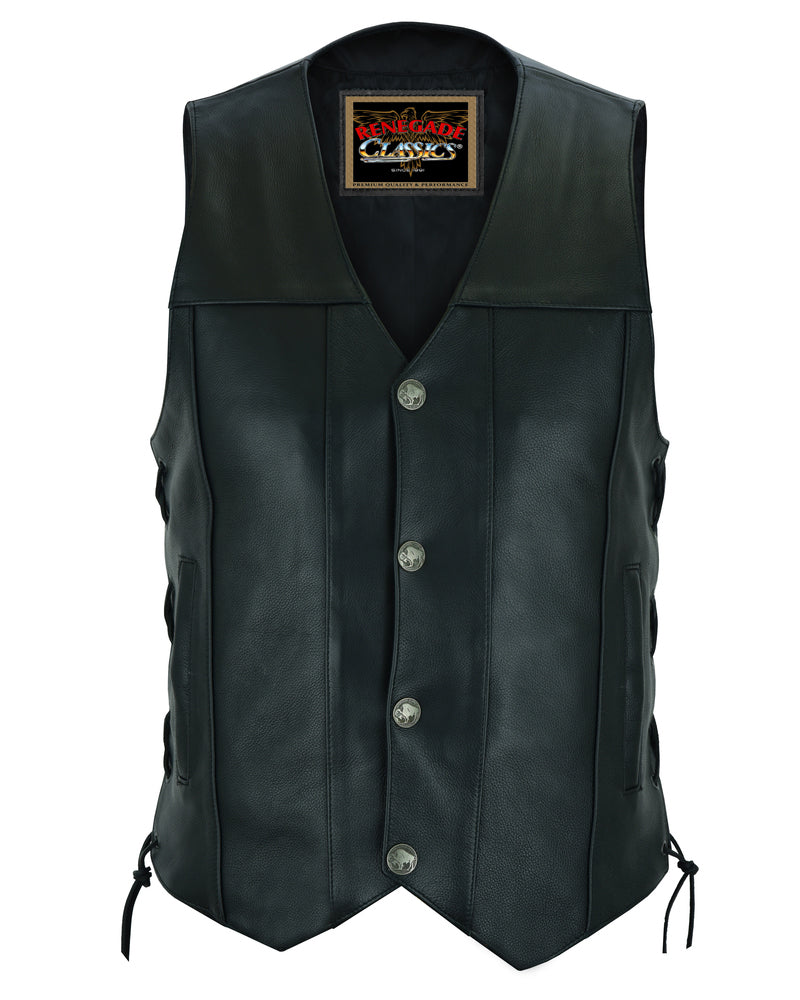 Hawk Men's Classic Black Leather Motorcycle Vest