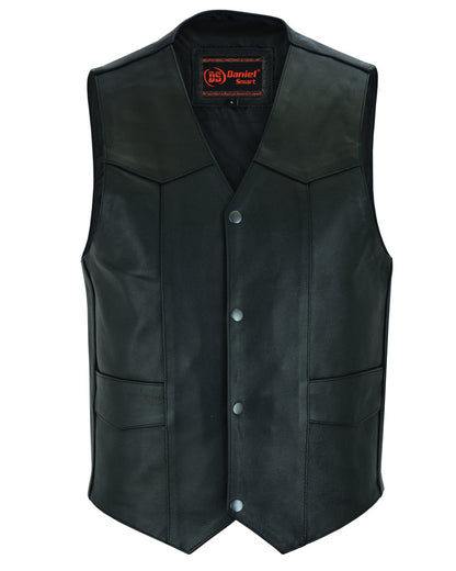 RC Men's Traditional Leather Motorcycle Vest - Black