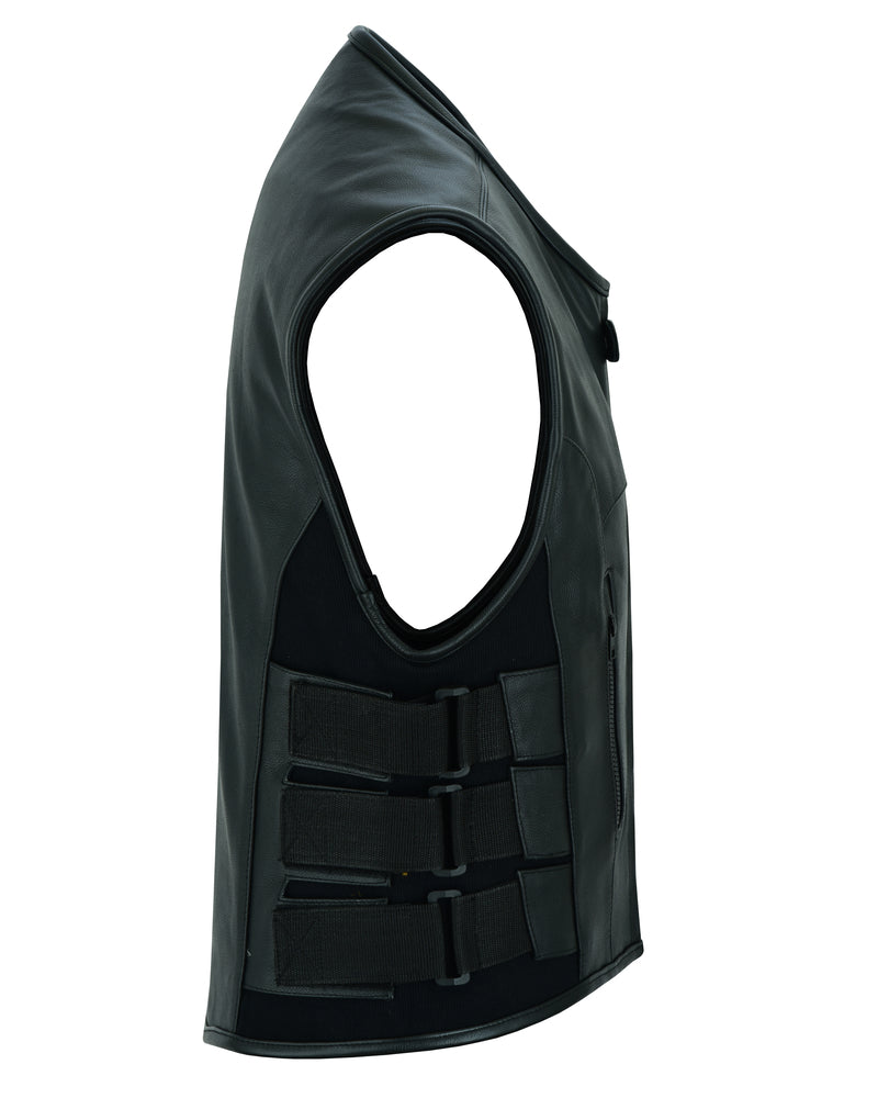 Men's Black Leather SWAT Style Motorcycle Vest