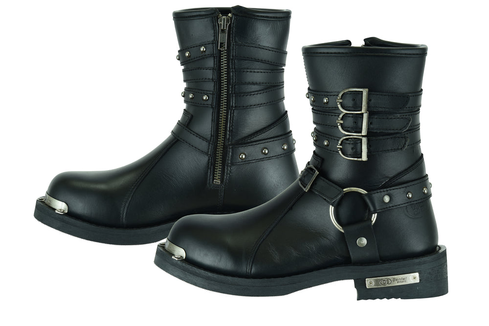 RC Women's 9 Inch Black Triple Buckle Leather Harness Boot