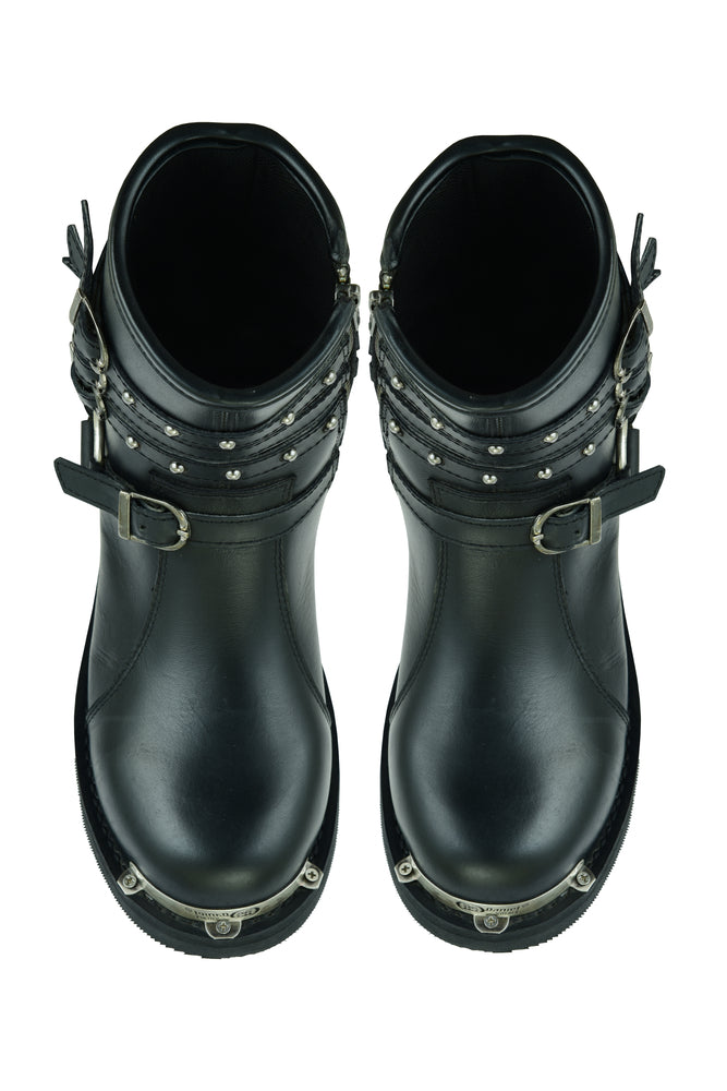 RC Women's 9 Inch Black Triple Buckle Leather Harness Boot