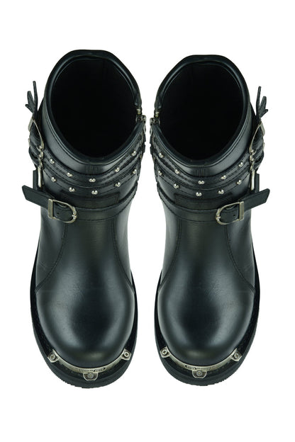 RC Women's 9 Inch Black Triple Buckle Leather Harness Boot