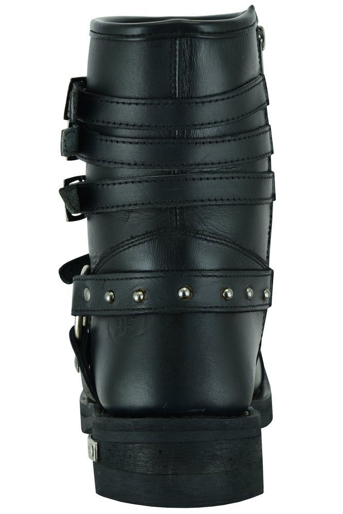 RC Women's 9 Inch Black Triple Buckle Leather Harness Boot