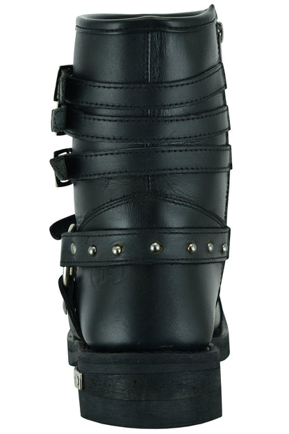 RC Women's 9 Inch Black Triple Buckle Leather Harness Boot