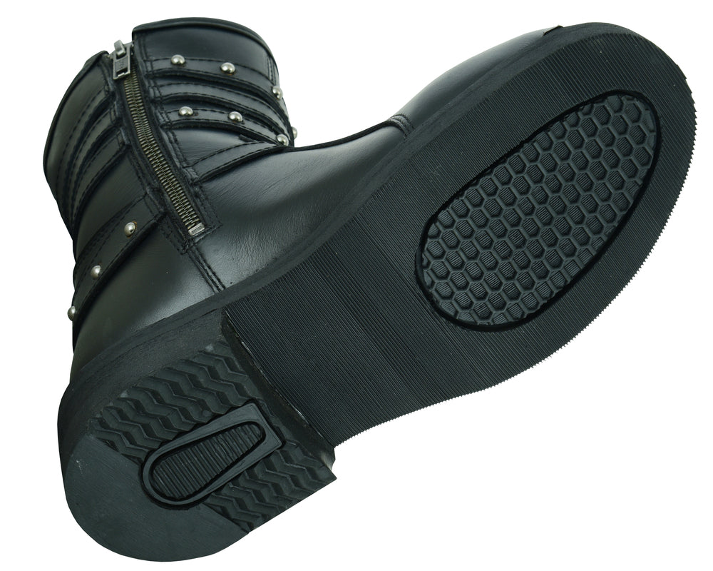 RC Women's 9 Inch Black Triple Buckle Leather Harness Boot