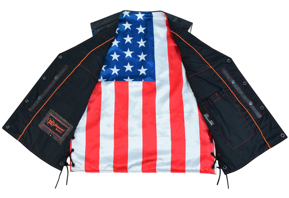 RC Men's Honor Ride Black Leather Motorcycle with Vest Red Stitching