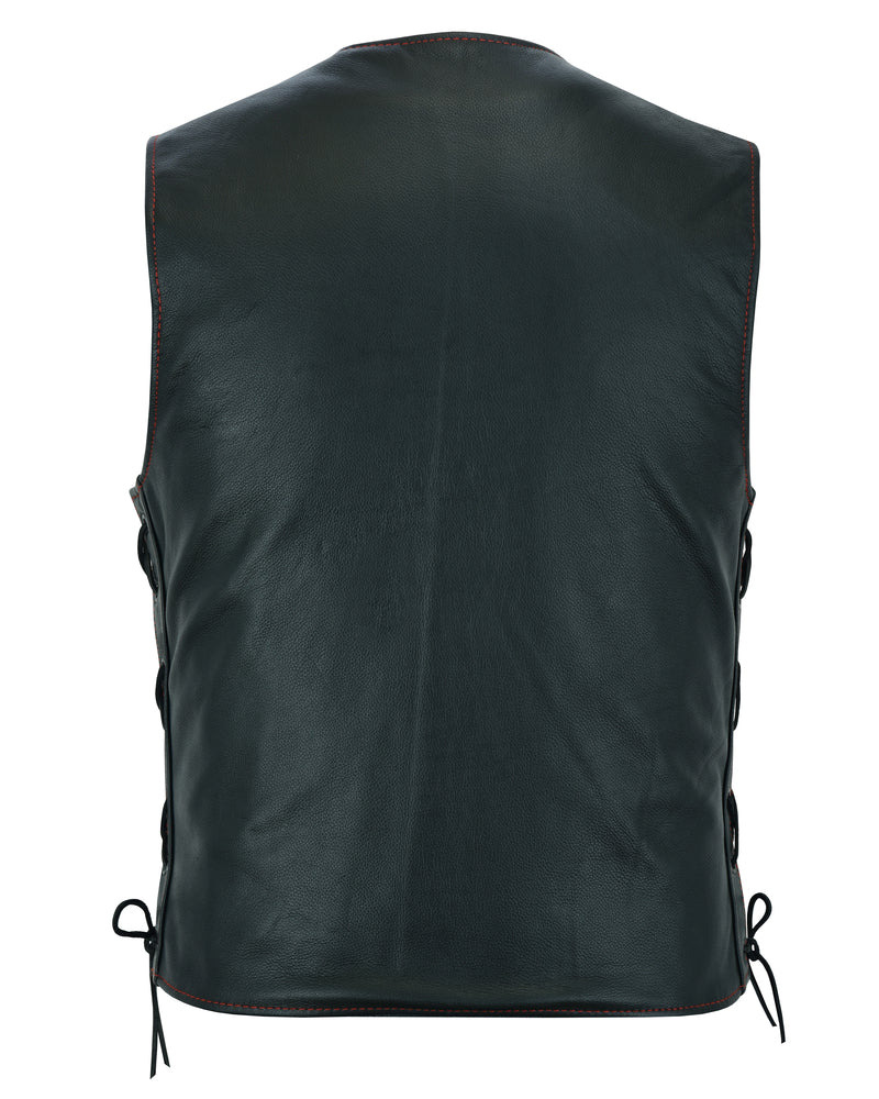 RC Men's Honor Ride Black Leather Motorcycle with Vest Red Stitching