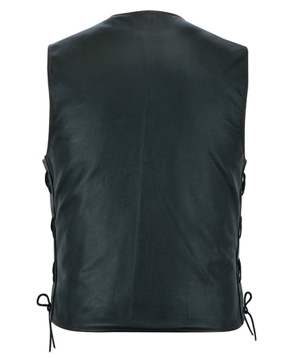 RC Men's Honor Ride Black Leather Motorcycle with Vest Red Stitching