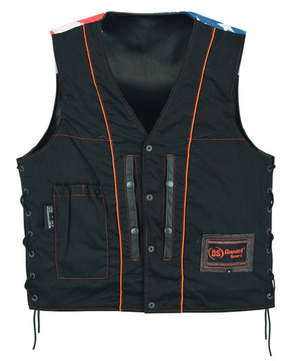 RC Men's Honor Ride Black Leather Motorcycle with Vest Red Stitching