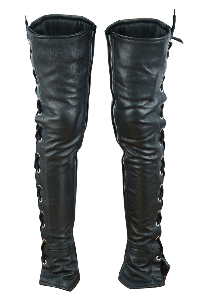 RC Women's Black Thigh High Leather Side Lace Leggings