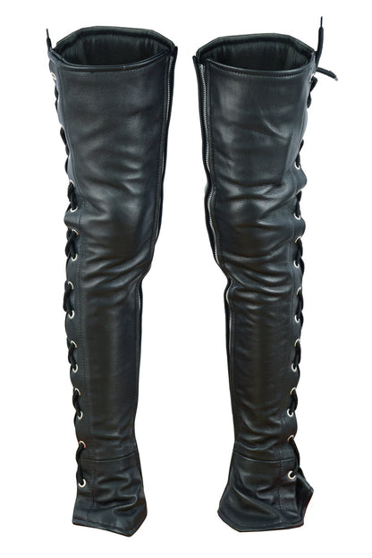RC Women's Black Thigh High Leather Side Lace Leggings